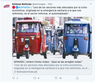 A Twitter screenshot of posts made by Exitosa Noticias.