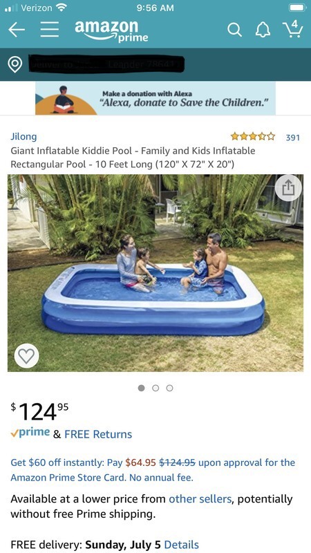 Screenshot of an inflatable pool for sale. 
