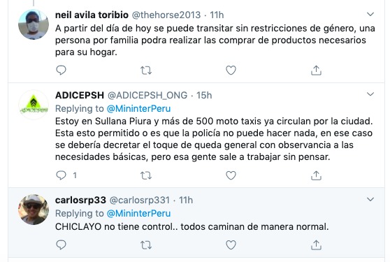 A Twitter screenshot of multiple posts in Spanish. 