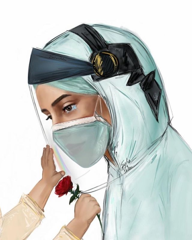 drawing of a medical worker in personal protective gear