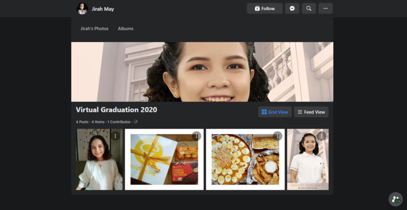 A social media page for a woman's virtual graduation in 2020.