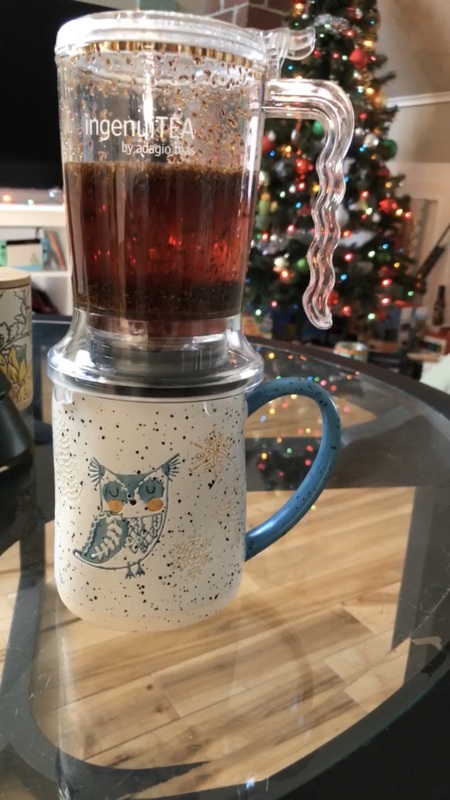 Brewed tea over mug.