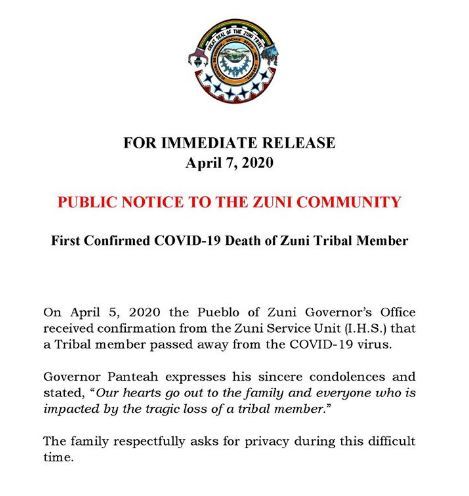 Public notice to Zuni tribe. 