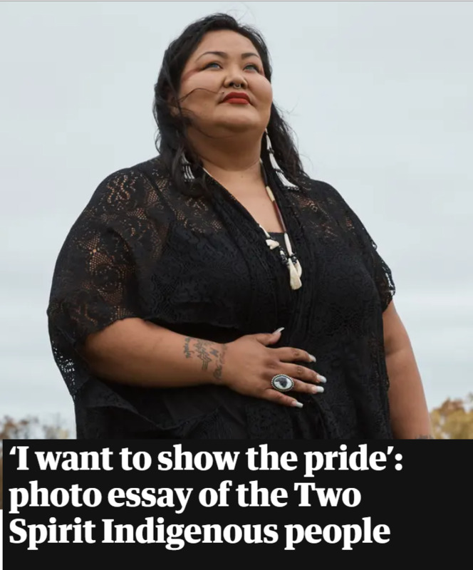This is a picture of an indigenous woman wearing black, with the caption "I want to show the pride: photo essay of the Two Spirit Indigenous people. 