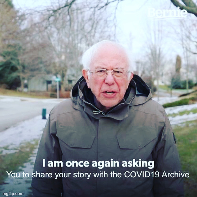 A picture of an old man asking people to add to the COVID-19 archive. 