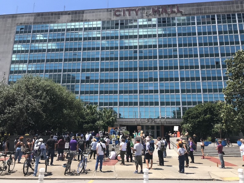 Image of the people gathered at city hall in New Orleans during the Solidarity Conference. 