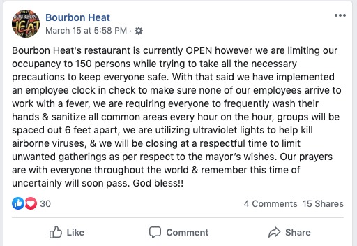 A social media post from Bourbon Heat.