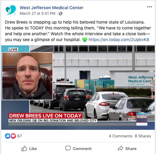 A social media post from West Jefferson Medical Center.