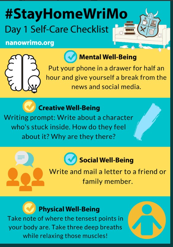 An infographic that talks about a self-care checklist, it lists: mental well-being, creative well-being, social well-being, physical well-being. 