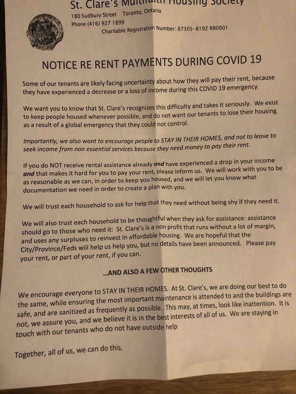 A letter to tenants in an apartment building informing them to contact them if they are unable to pay their rent. 
