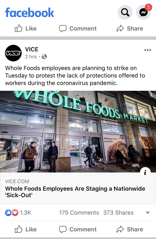 A screenshot of a Facebook post made by Vice. 
