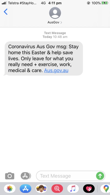 A text message alert from AusGov. 