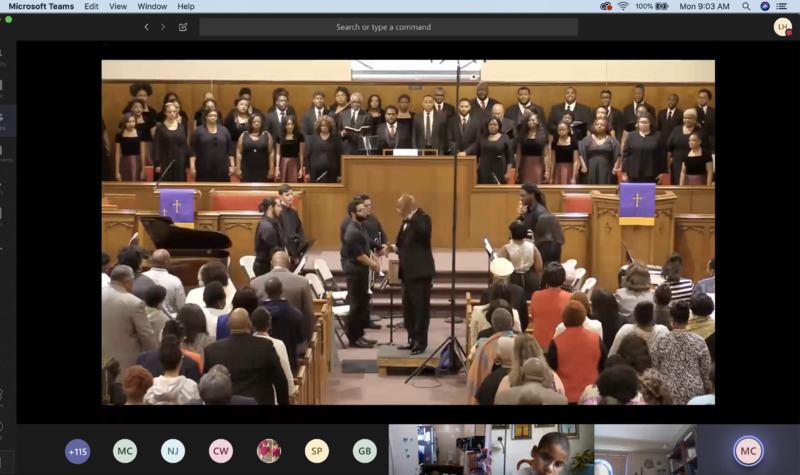 A choir on a video conference. 