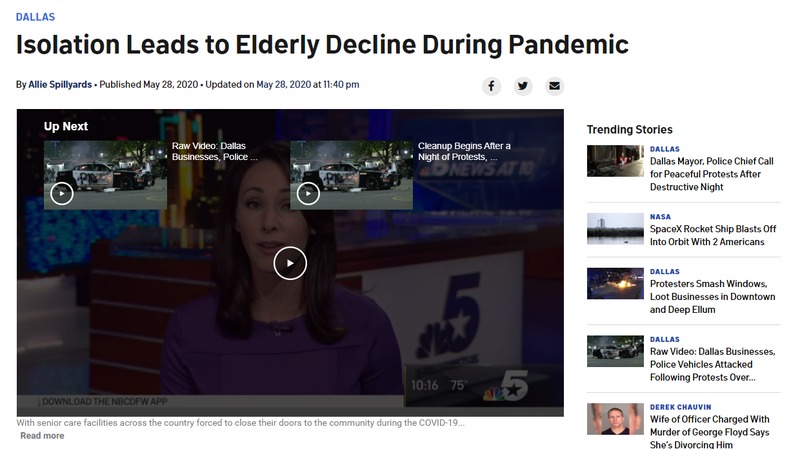 Screenshot of a news clip with the title "isolation leads to elderly decline during pandemic".