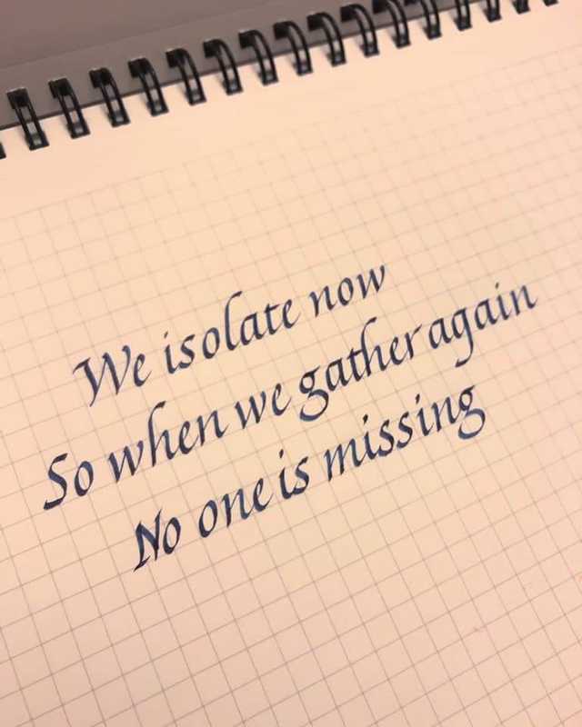 Image of a haiku someone created which says we isolate now so when we gather again no one is missing.