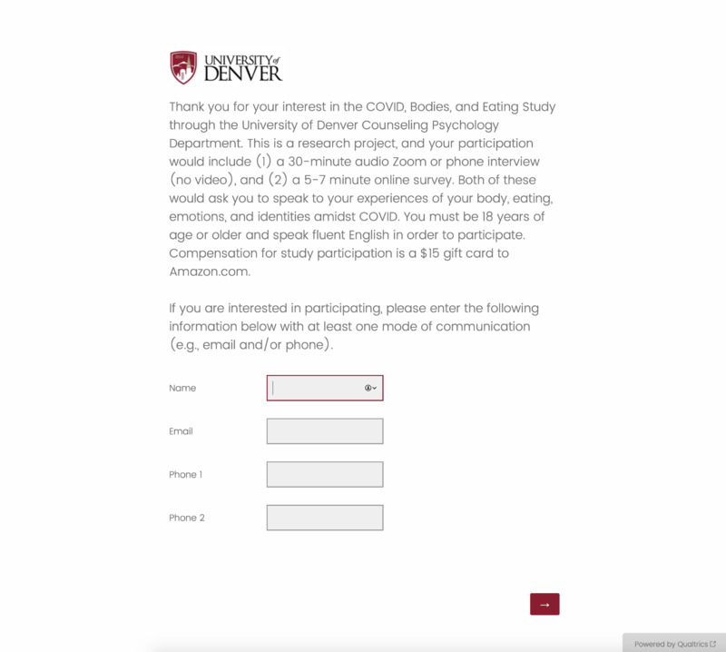 A screenshot of a form to participate in a research project.