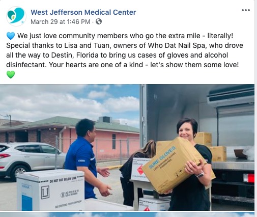 A screenshot of a Facebook post by West Jefferson Medical Center. 