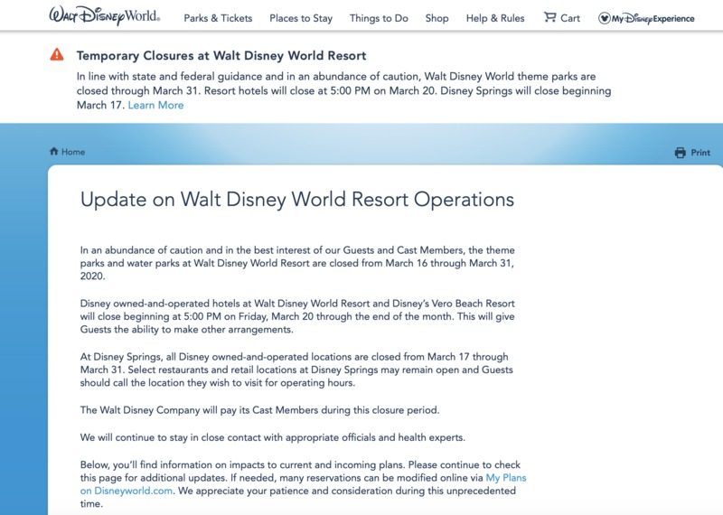 Screenshot of Waltdisneyworld.com.