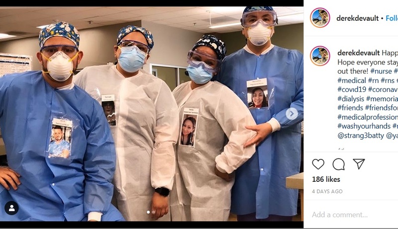 Screenshot of an instagram post of four healthcare workers in masks standing next to each other.