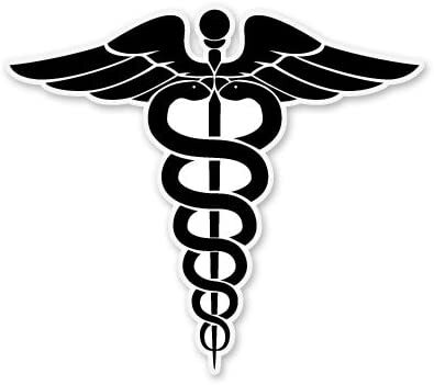 This is a black image created depicting the caduceus medical symbol. 