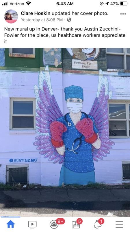 A mural of a healthcare worker. 