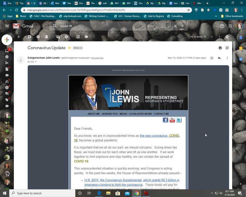 A screenshot of an email from Congressman John Lewis. 