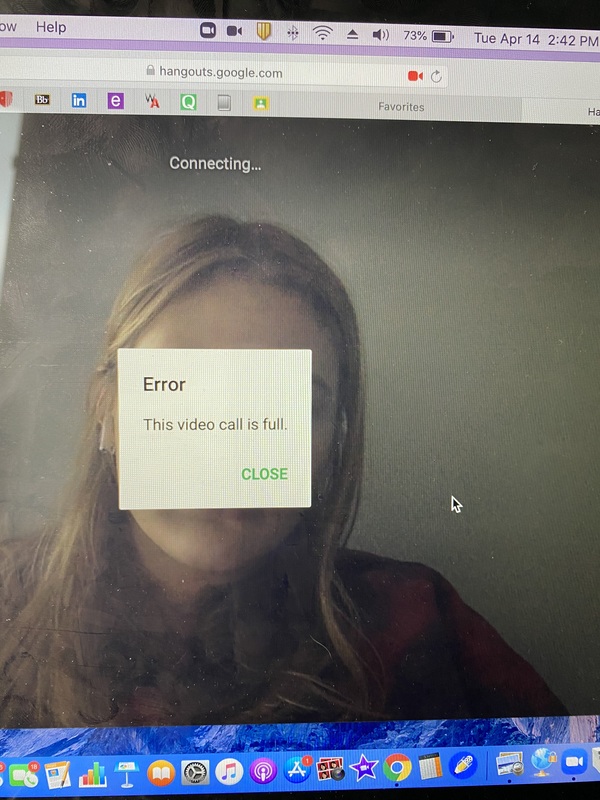 A person having trouble connecting to a video conference. 