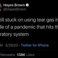 A tweet that says "I'm still stuck on using tear gas in the middle of a pandemic that hits the respiratory system."