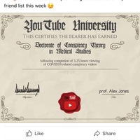 Screenshot of a Facebook post by Vladimir Meyman. The post is a "Youtube University" diploma, and he has captioned it, "Congratulations to all of you that graduated out of my friend list this week."