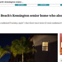 A news article with the title "4 die at Redondo Beach's Kensington senior home who also tested positive for coronavirus".