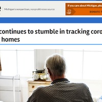 A news article with the title "Michigan continues to stumble in tracking coronavirus numbers in nursing homes".