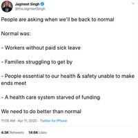 Twitter post from Jagmeet Singh.