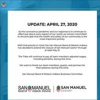 Announcement from San Manuel Band of Mission Indians. 