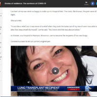 Screenshot of WXII News website.  Image shows still of a video of woman smiling. Caption reads "Lung transplant recipient".