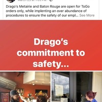 A screenshot of a Facebook post made by Drago's Metairie. 