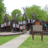 Photo of a closed playground. 