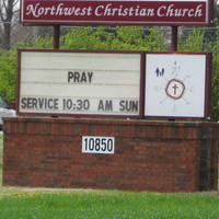 Image of a church billboard sign which reads pray, service 10:30 AM Sunday.