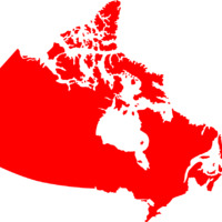 This is an image of a map of Canada, with the landmass being colored red. 