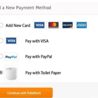 Screenshot of various options for online payment with the addition of "pay with toilet paper".