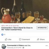 A screenshot of a Facebook posts made by Commanders Palace. 